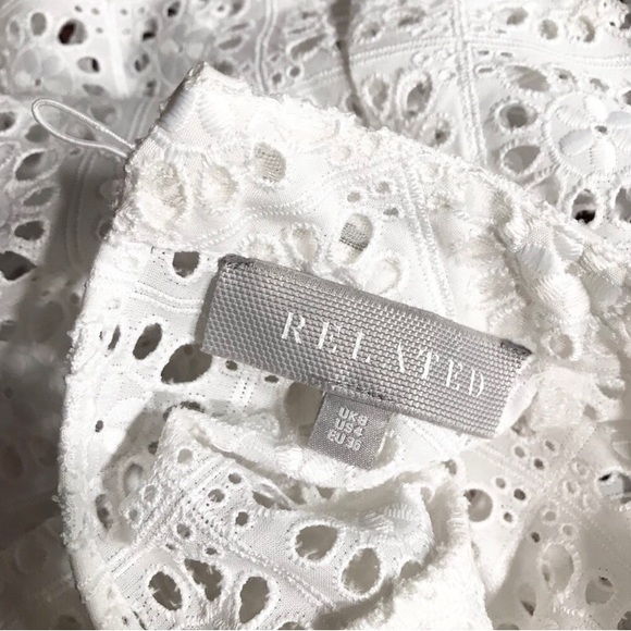 White Eyelet Embroidery Mockneck Ruffles Academia Style Blouse Medium - Picture 3 of 6